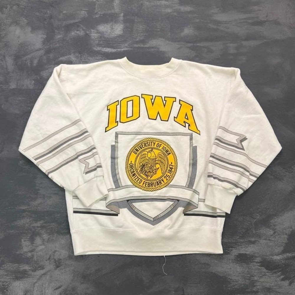 Vintage University Of Iowa Sweatshirt Mens Large White 1990s